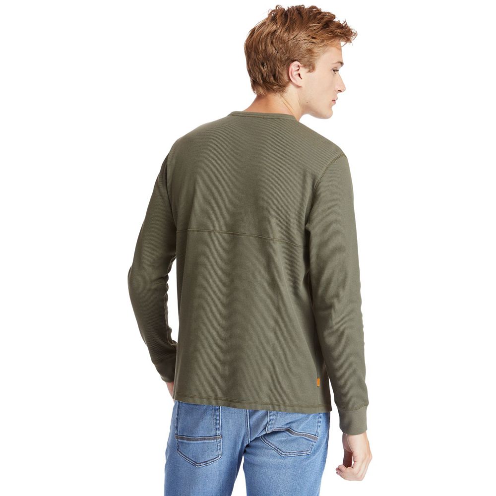 Timberland Πουκαμισα Ανδρικα Ελιά - Wharf River Waffle-Knit Henley - Greece 8409631-FQ